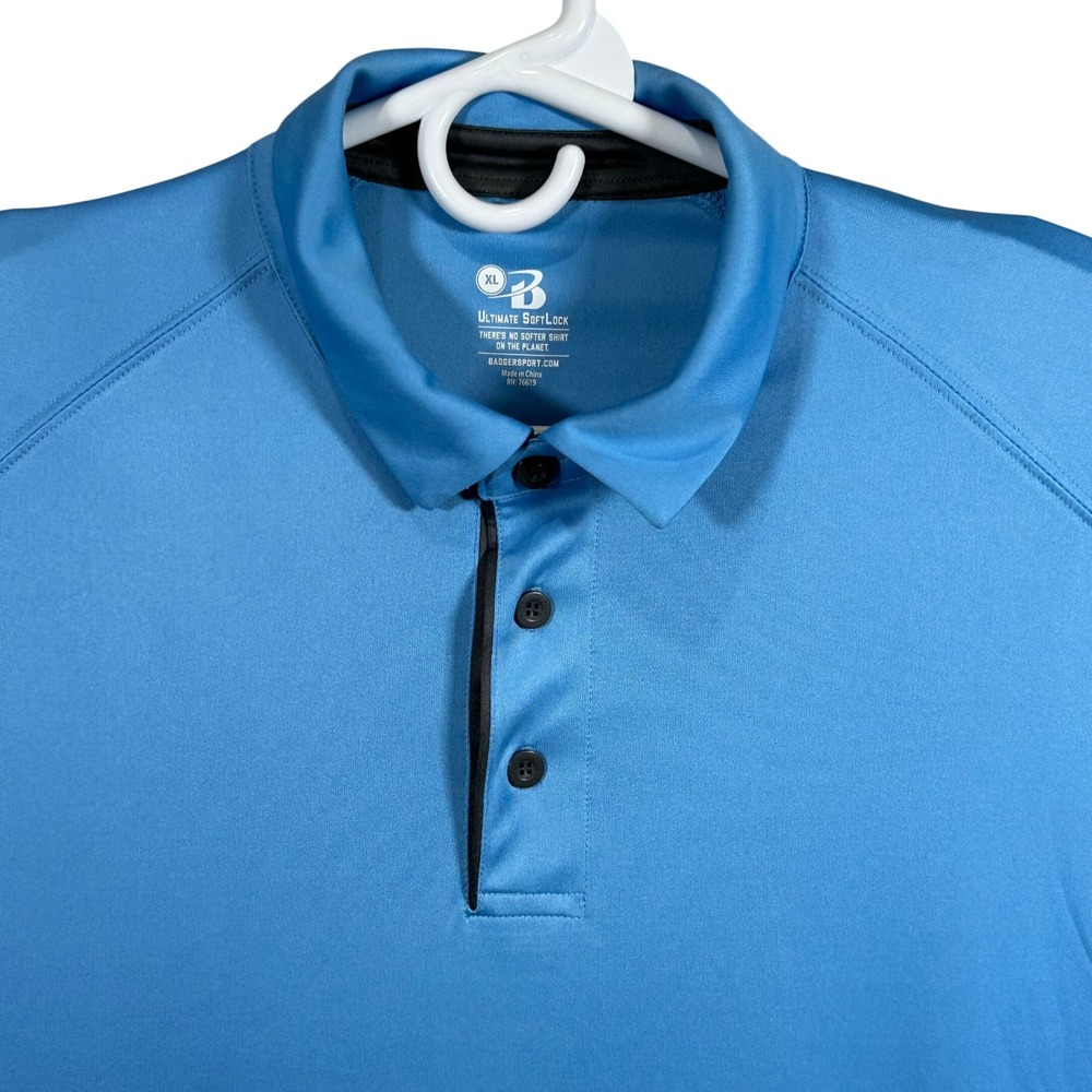 Badger Sport Ultimate SoftLock Blue‎ Polo Shirt Mens XL Short Sleeve Performance